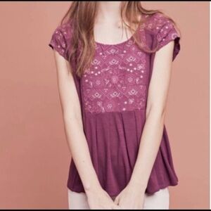 Anthropologie Akemi + kin pink embroidered top, size small